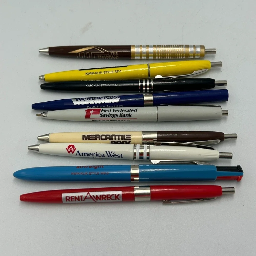 Vintage Salesman Sample Kit Advertising Pen Ballpoint Pens Lot 9 Kwik Klik Click